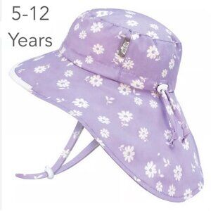 💙2/$25 Jan & Jul 5-12 Years XL Kids Purple Daisy Floral Sun Hat Summer Beach
